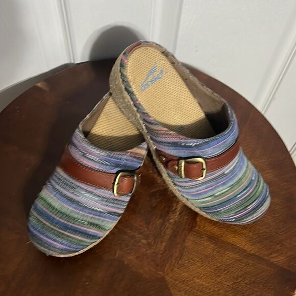 🔥 Dansko Jute Professional Woven Striped Fabric Open Back Buckle Clogs Sz 36 - Picture 3 of 10